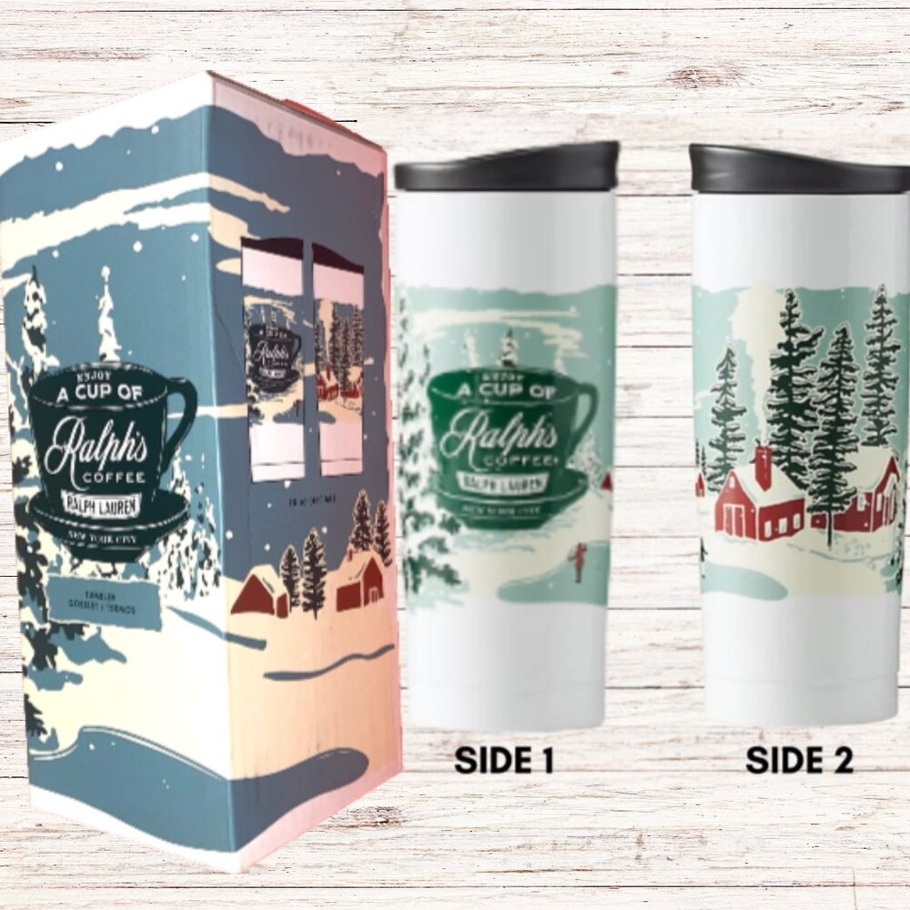 Ralph Lauren Ralph's Coffee Stainless Steel Tumbler Holiday Winter Scene 15 oz